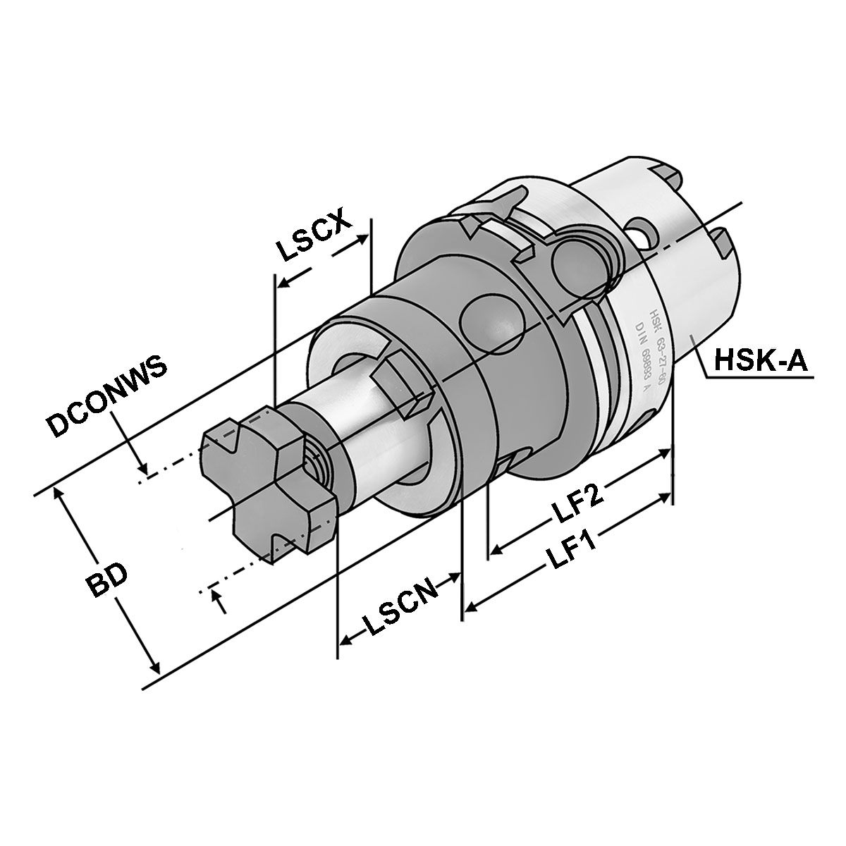 Kombi-Aufsteckdorn HSK 100-27-60 DIN 69893 Form A