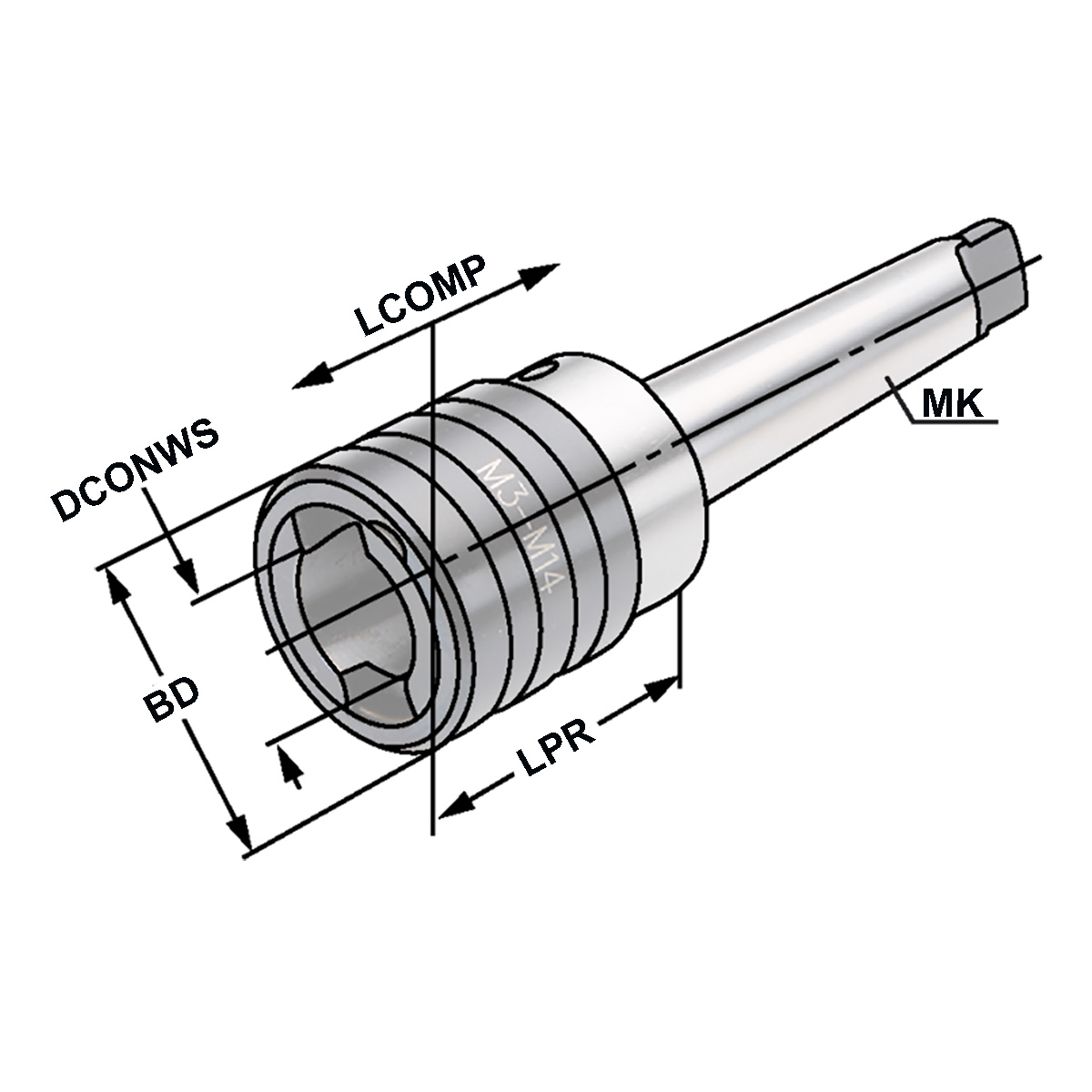 Gewindeschneidfutter MK 3 - M3-M14 - Gr.1 mit Längenausgleich auf Druck und Zug