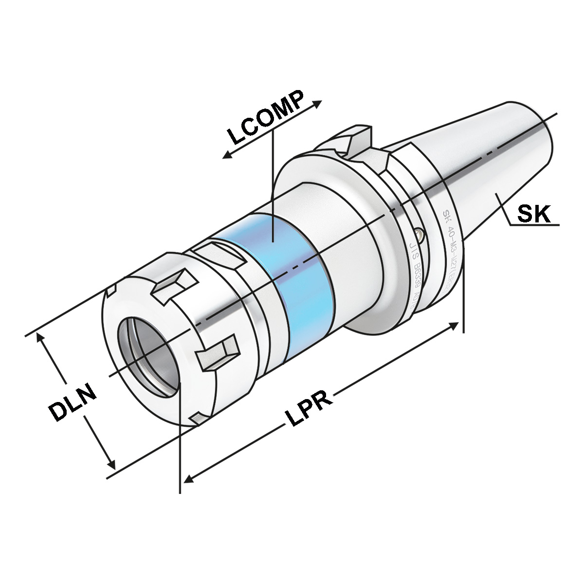 Gewindeschneidfutter für Synchronisation BT50 - M3-M12 (ER16) - 95  JIS B 6339 (MAS-BT)