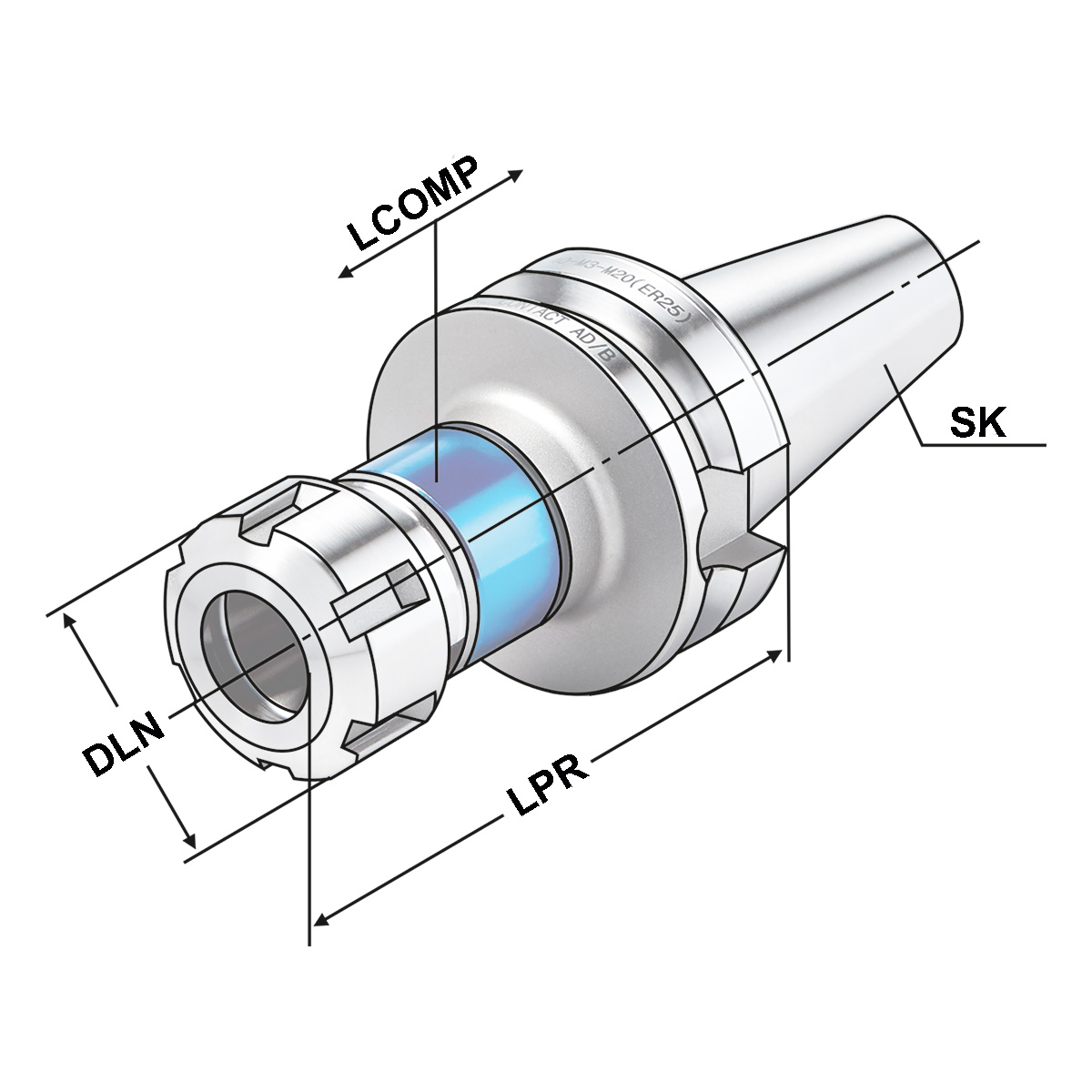 Gewindeschneidfutter für Synchronisation BT40 - M3-M27 (ER32) - 110  JIS B 6339 (MAS-BT)