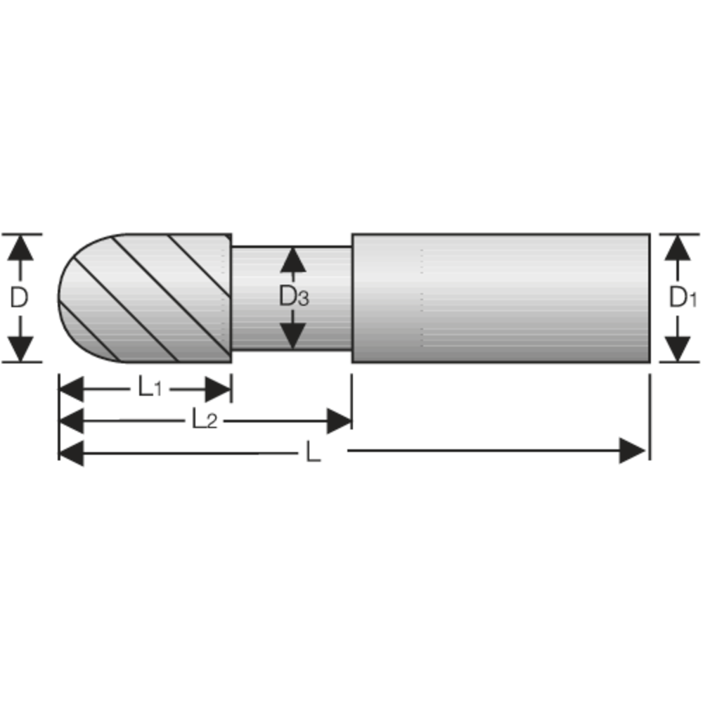 Alu-Radiusfräser VHM 45° 3mm, L2=16mm Z=2 kurz, HA, TAC