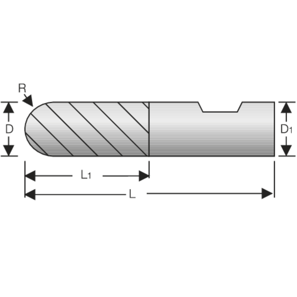 Radiusfräser VHM 3mm Z=2, lang, Schaft HB, TiAlN