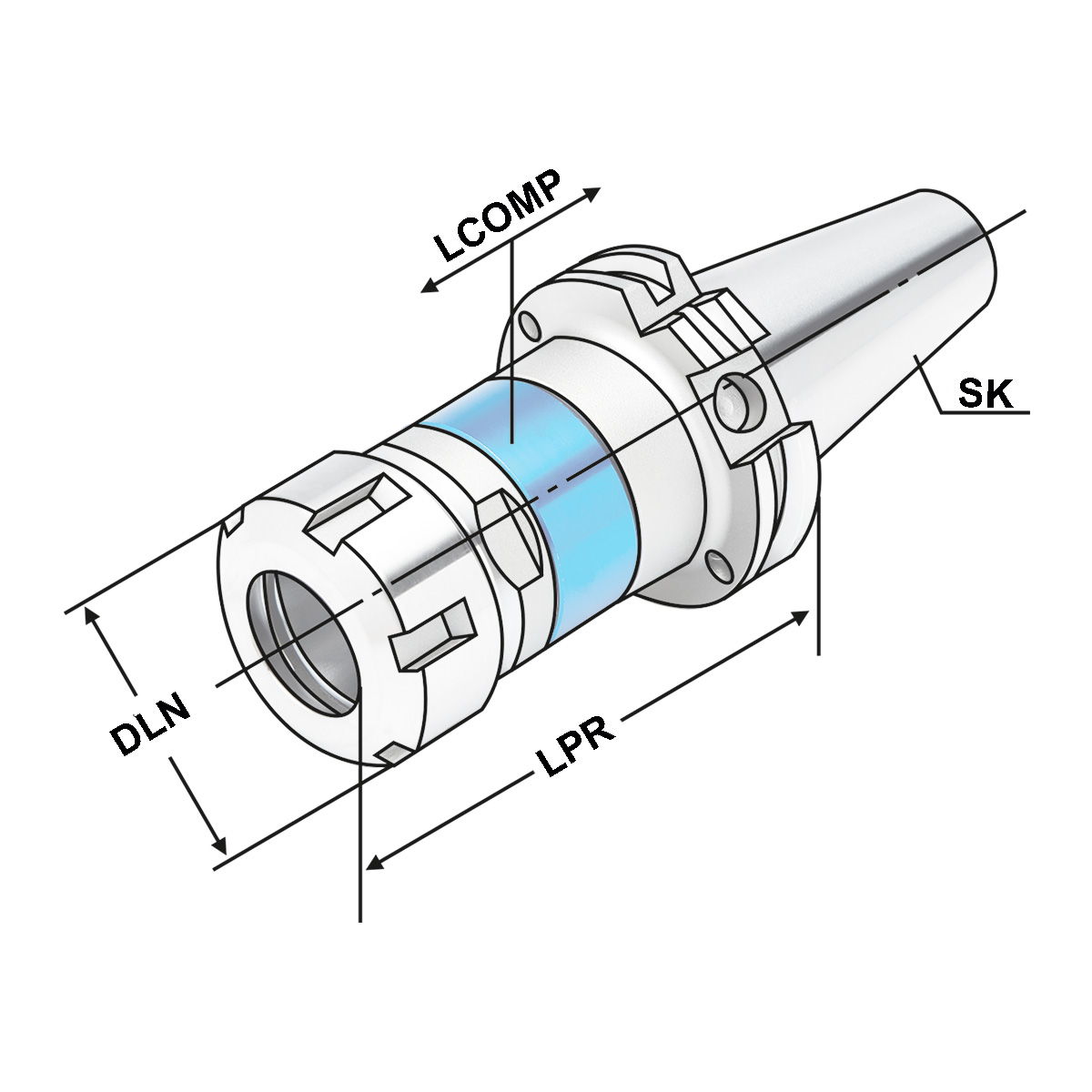 Gewindeschneidfutter für Synchronisation SK50 - M3-M33 (ER40) - 105  DIN 69871 AD/B