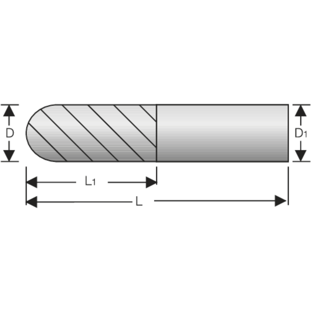 Radiusfräser VHM 1mm Z=2 lang, HA, TiAlN