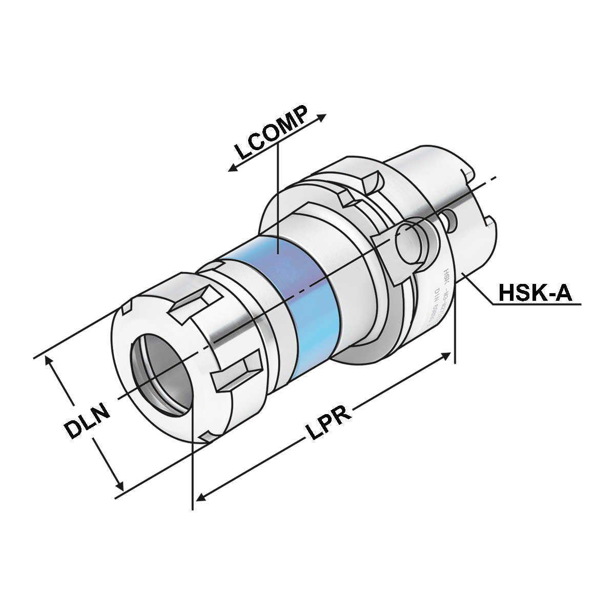 Gewindeschneidfutter für Synchronisation HSK63 - M3-M12 (ER16) Mini - 93  DIN69893-A