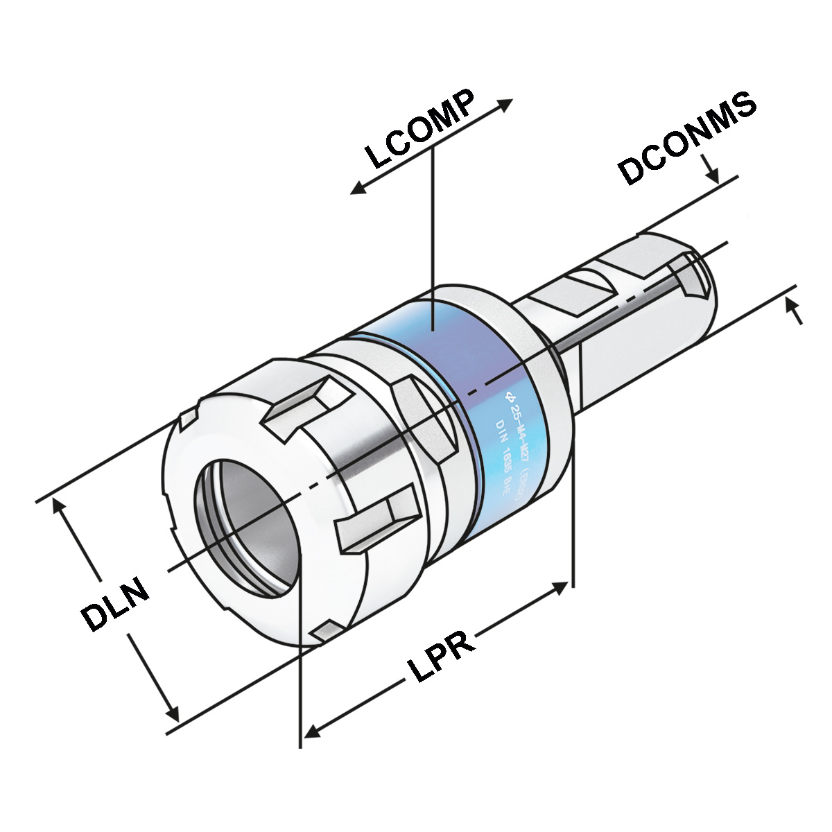 Gewindeschneidfutter für Synchronisation Ø 20 - M3-M10 (ER16) DIN 1835 B+E