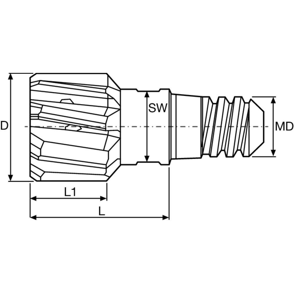 Wechselkopfreibahle VHM Gr. 6 Ø10mm H7 mit IK radial, TiAlN (P, K), SW6