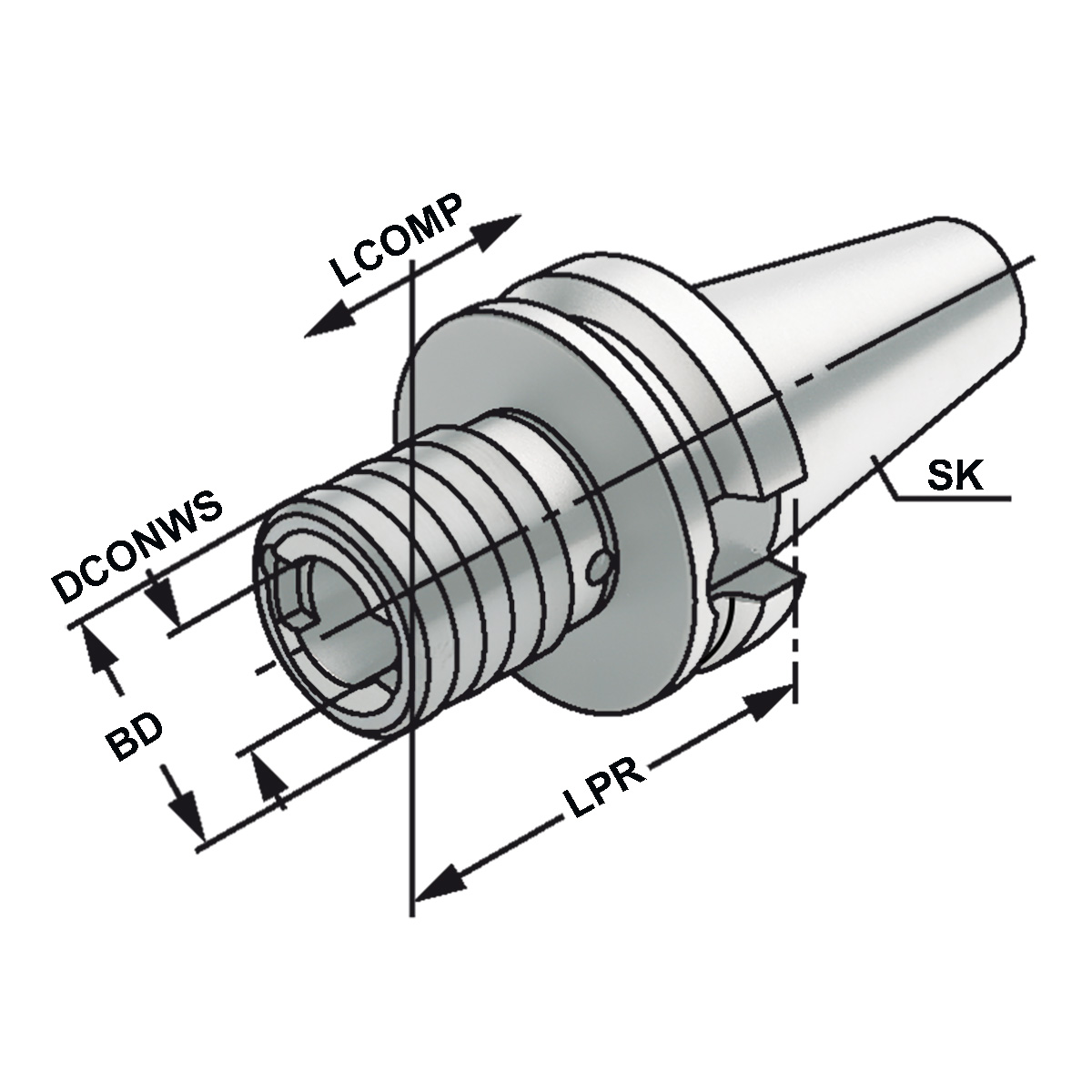 Gewindeschneidfutter BT 40 - M5-M22 - Gr.2 mit Längenausgleich auf Druck und Zug