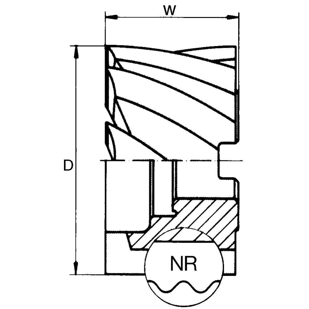 Walzenstirnfräser HSS-E DIN1880NR, 40x32x16mm Z=6