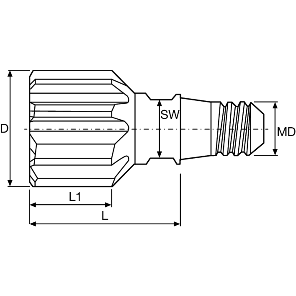 Wechselkopfreibahle VHM Gr. 6 Ø10mm H7 mit IK axial, TiAlN (P, K), SW6