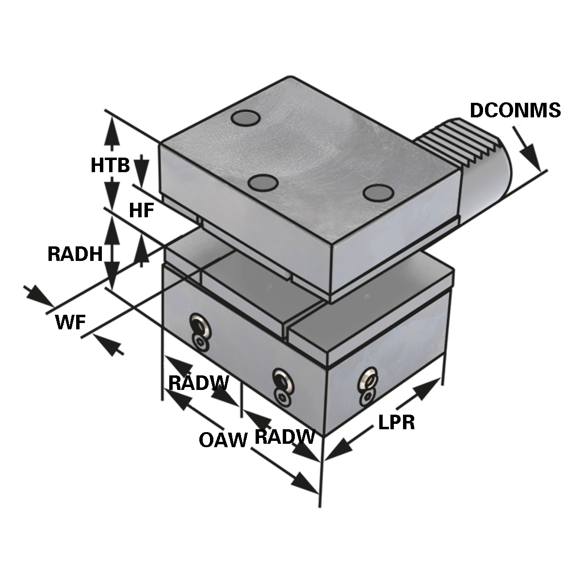 Vierkant-Mehrfach-Aufnahme, Überkopf Form D2 40-25-72  DIN 69880 (ISO 10889)