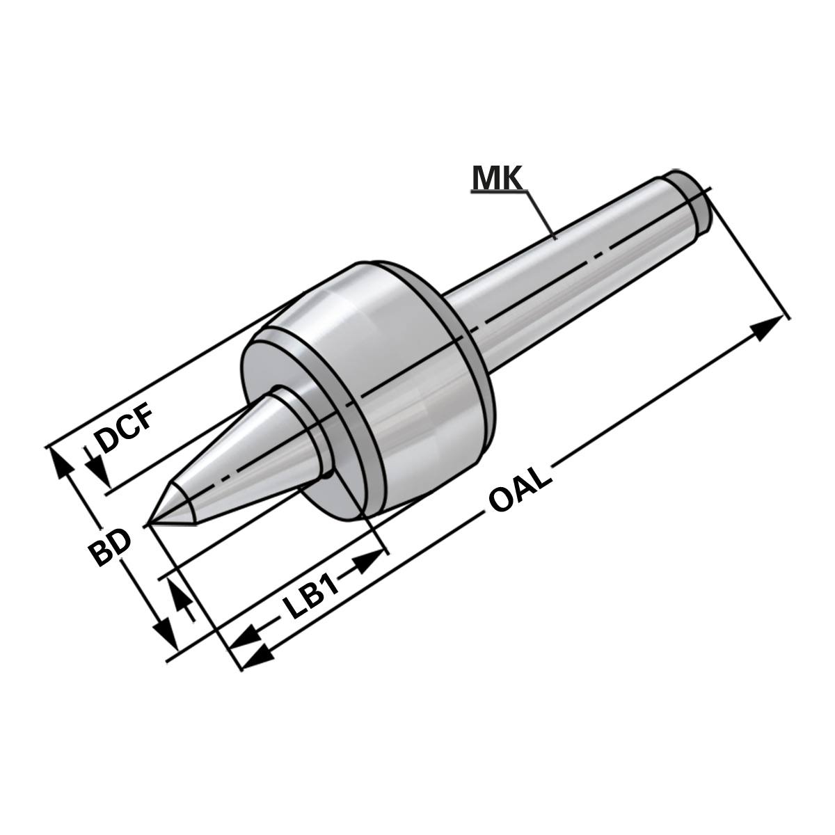 Mitlaufende Drehbankspitze | MK 2 | mit verlängerter Spitze