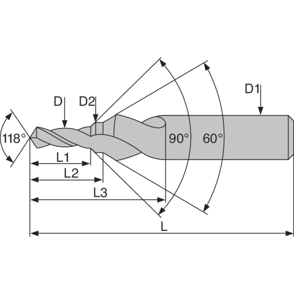 Stufenzentrierbohrer HSSE DIN332-2 60°/90° Form D M3 - 2,5x3,2x6mm